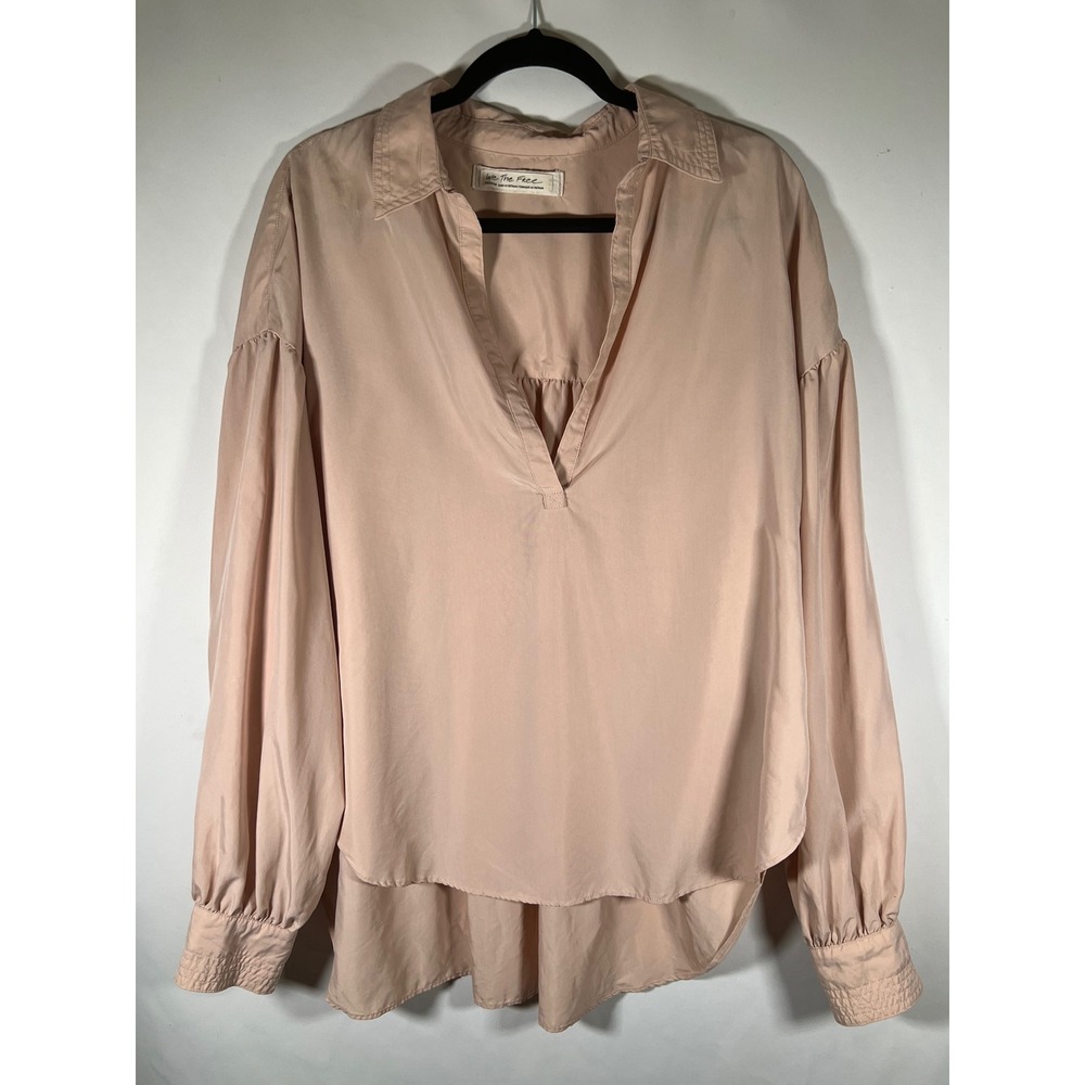 We The Free Free People Blush Pink Modal V-Neck Balloon Sleeve Blouse Medium